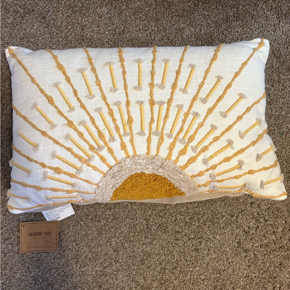 NEW World Market Sunburst Decorative Pillow - Boho Cream and Mustard